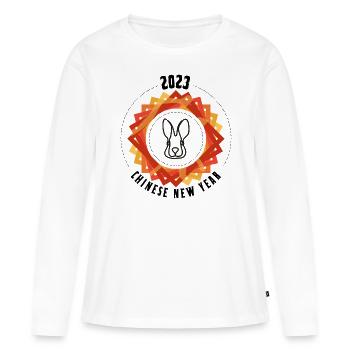Mignon Nouvel An chinois du lapin 2023 Nouvel An - T-shirt manches longues Premium bio Femme - blanc - Devant - Julia (174cm)