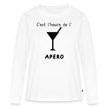APÉRITIF. APÉRO. BAR. RESTAURANT. VACANCES. VOYAGE - T-shirt manches longues Premium bio Femme - blanc - Devant - Julia (174cm)