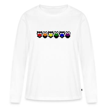 Eulen Regenbogen Mundschutz Corona - Frauen Premium Bio Langarmshirt - Weiß - Vorne - Julia (174cm)