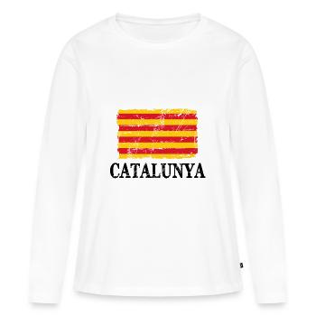 Drapeau de la Catalogne - Drapeau - Drapeau de Catalo - Bannière - T-shirt manches longues Premium bio Femme - blanc - Devant - Julia (174cm)