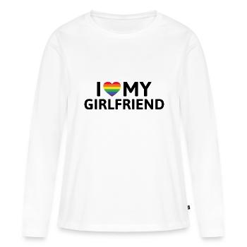 J’aime ma petite amie - T-shirt manches longues Premium bio Femme - blanc - Devant - Julia (174cm)