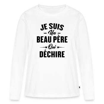 Je suis un beau père qui déchire, Cadeau beau père - T-shirt manches longues Premium bio Femme - blanc - Devant - Julia (174cm)