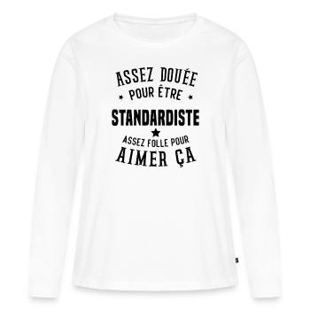 Assez douée pour être standardiste assez folle - T-shirt manches longues Premium bio Femme - blanc - Devant - Julia (174cm)