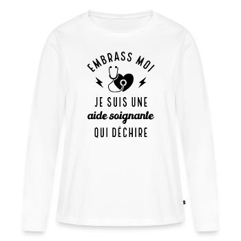Embrasse moi je suis une aide-soignante cadeau - T-shirt manches longues Premium bio Femme - blanc - Devant - Julia (174cm)