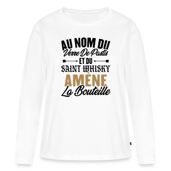 Au nom du verre de pastis et du saint whisky amène - T-shirt manches longues Premium bio Femme - blanc - Devant - Julia (174cm)