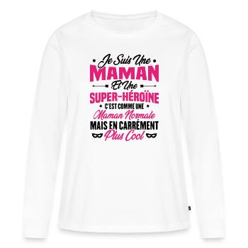Je suis une maman et une super héroïne - T-shirt manches longues Premium bio Femme - blanc - Devant - Julia (174cm)