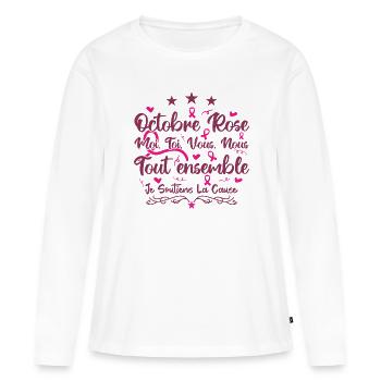 Octobre Rose , Tout Ensemble Je Soutiens La cause - T-shirt manches longues Premium bio Femme - blanc - Devant - Julia (174cm)