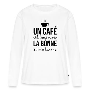 Un café est toujours la bonne solution - T-shirt manches longues Premium bio Femme - blanc - Devant - Julia (174cm)