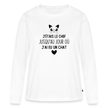 J'étais le chef jusqu'au jour où j'ai eu un chat - T-shirt manches longues Premium bio Femme - blanc - Devant - Julia (174cm)