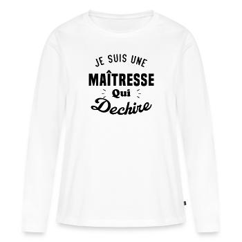 Je Suis Une Maîtresse Qui Déchire - T-shirt manches longues Premium bio Femme - blanc - Devant - Julia (174cm)