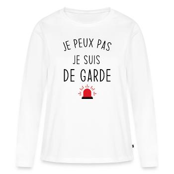 Je peux pas je suis de garde - T-shirt manches longues Premium bio Femme - blanc - Devant - Julia (174cm)