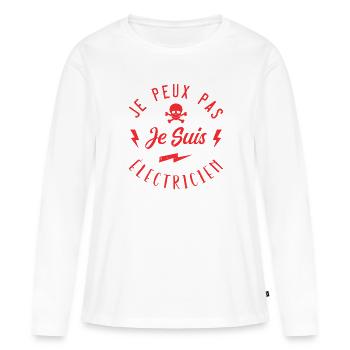 J'peux pas je suis électricien - T-shirt manches longues Premium bio Femme - blanc - Devant - Julia (174cm)