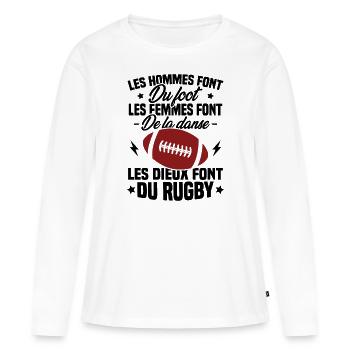 Les dieux font du rugby, Humour cadeau rugbyman - T-shirt manches longues Premium bio Femme - blanc - Devant - Julia (174cm)