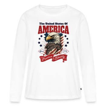 Eagle USA Amérique Flag Eagle Head Vintage - T-shirt manches longues Premium bio Femme - blanc - Devant - Julia (174cm)