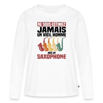 Un vieil homme avec un saxophone - T-shirt manches longues Premium bio Femme - blanc - Devant - Julia (174cm)