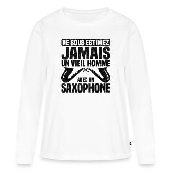 Un vieil homme avec un saxophone - T-shirt manches longues Premium bio Femme - blanc - Devant - Julia (174cm)