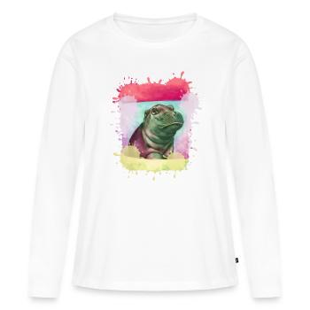Hippopotame, coloré, peinture, bébé, peinture - T-shirt manches longues Premium bio Femme - blanc - Devant - Julia (174cm)