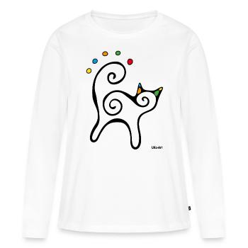 Black cat stylized colorful dots - Women's Premium Organic Long Sleeve Shirt - white - Front - Julia (174cm)
