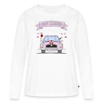 Just Married Wedding Car Pink - Women's Premium Organic Long Sleeve Shirt - white - Front - Julia (174cm)