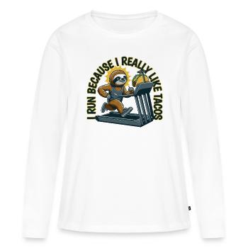 Je cours parce que j’aime vraiment les tacos paresseux - T-shirt manches longues Premium bio Femme - blanc - Devant - Julia (174cm)
