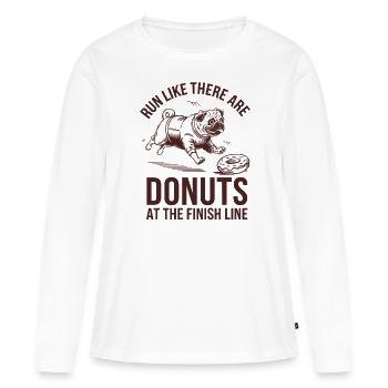 Laufe Wie Ein Marathonläufer Mit Donuts Am Ziel - Frauen Premium Bio Langarmshirt - Weiß - Vorne - Julia (174cm)