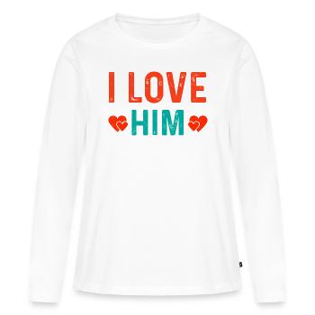 Je l’aime de tout cœur Ich liebe Ihn mit Herzen - T-shirt manches longues Premium bio Femme - blanc - Devant - Julia (174cm)