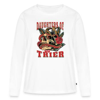 Trier Power-Frau filles de Trier Retro Flowers - T-shirt manches longues Premium bio Femme - blanc - Devant - Julia (174cm)