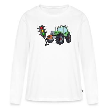 Ein Traktor fährt die Ampel um Ampel muss weg - Frauen Premium Bio Langarmshirt - Weiß - Vorne - Julia (174cm)