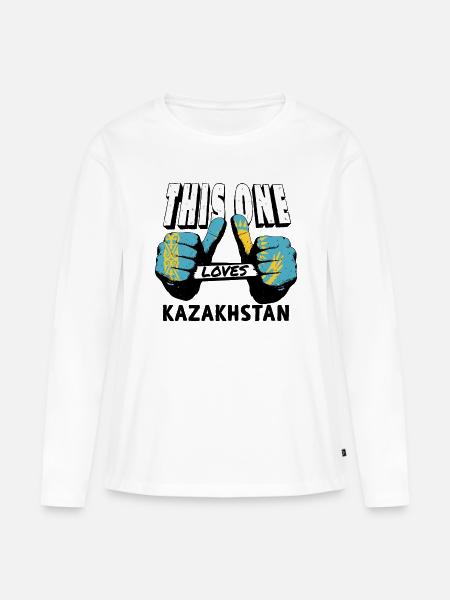 Kasachstan Flagge Kasachstan Fahne Kazakhstan - Frauen Premium Bio Langarmshirt - Weiß