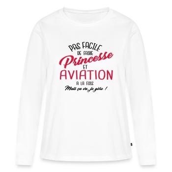Princesse et aviation - T-shirt manches longues Premium bio Femme - blanc - Devant - Julia (174cm)
