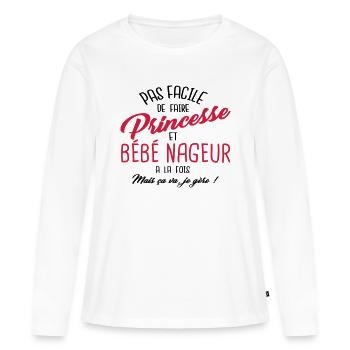 Princesse et bébé nageur - T-shirt manches longues Premium bio Femme - blanc - Devant - Julia (174cm)