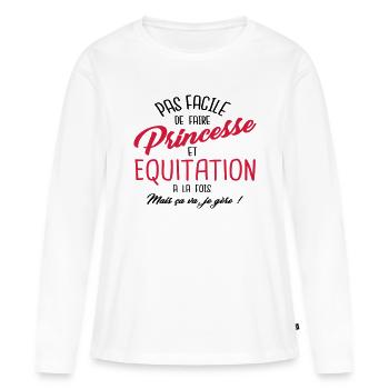 Princesse et équitation - T-shirt manches longues Premium bio Femme - blanc - Devant - Julia (174cm)
