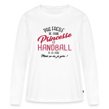 Princesse et handball - T-shirt manches longues Premium bio Femme - blanc - Devant - Julia (174cm)