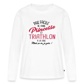 Princesse et triathlon - T-shirt manches longues Premium bio Femme - blanc - Devant - Julia (174cm)