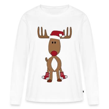 Lustiger Elch zu Weihnachten - Frauen Premium Bio Langarmshirt - Weiß - Vorne - Julia (174cm)