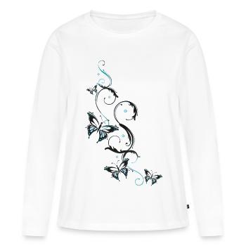 Vrille florale avec de nombreux papillons. - T-shirt manches longues Premium bio Femme - blanc - Devant - Julia (174cm)