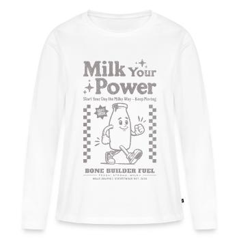 Exploite ton pouvoir - T-shirt manches longues Premium bio Femme - blanc - Devant - Julia (174cm)