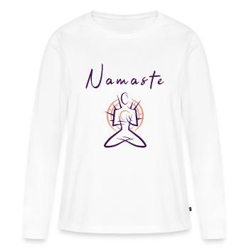 Tshirt femme Yoga Namaste - décontracté - T-shirt manches longues Premium bio Femme - blanc - Devant - Julia (174cm)