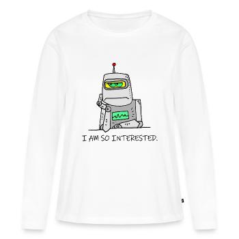 Interessierter Roboter lustig launisch gelangweilt Cartoon Witz - Frauen Premium Bio Langarmshirt - Weiß - Vorne - Julia (174cm)