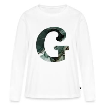 Lettre g marbré vert - T-shirt manches longues Premium bio Femme - blanc - Devant - Julia (174cm)