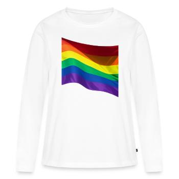 Défilé du mois de la fierté drapeau LGBTQIA - T-shirt manches longues Premium bio Femme - blanc - Devant - Julia (174cm)