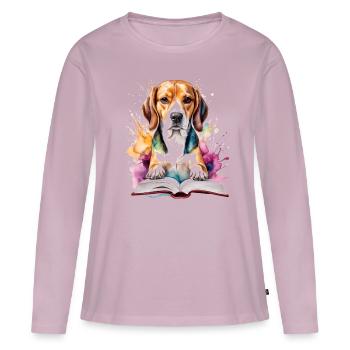 Beagle Reading Book Dog Funny Animal Design Print - Women's Premium Organic Long Sleeve Shirt - dusky pink - Front - Julia (174cm)
