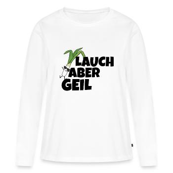 Poireau mais provocation cornée disant drôle - T-shirt manches longues Premium bio Femme - blanc - Devant - Julia (174cm)