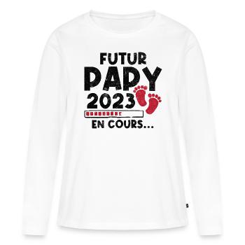 Futur Papy 2023 En Cours - T-shirt manches longues Premium bio Femme - blanc - Devant - Julia (174cm)