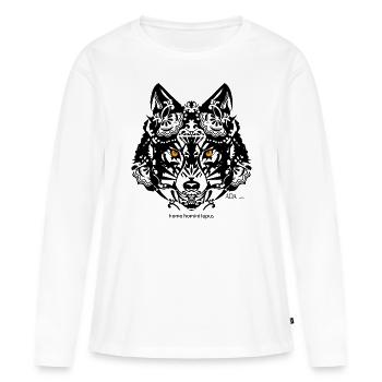 Wolf Print - homo homini lupus - Frauen Premium Bio Langarmshirt - Weiß - Vorne - Julia (174cm)