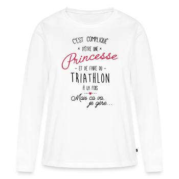 Princesse et Triathlon - Cadeau femme fille - T-shirt manches longues Premium bio Femme - blanc - Devant - Julia (174cm)