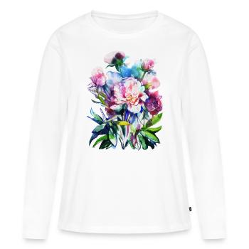 Aquarell PFINGSTROSEN Blumen flower peony - Frauen Premium Bio Langarmshirt - Weiß - Vorne - Julia (174cm)