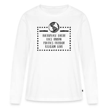 Weltfrieden für eine Welt in Frieden - Frauen Premium Bio Langarmshirt - Weiß - Vorne - Julia (174cm)