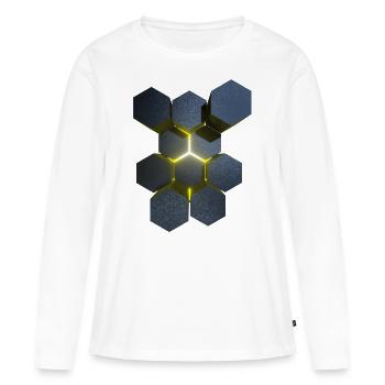 Hexagone Effet 3D Géométrie sacrée - T-shirt manches longues Premium bio Femme - blanc - Devant - Julia (174cm)