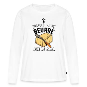 Plus de beurre - Humour Breton Bretagne Cadeau - T-shirt manches longues Premium bio Femme - blanc - Devant - Julia (174cm)